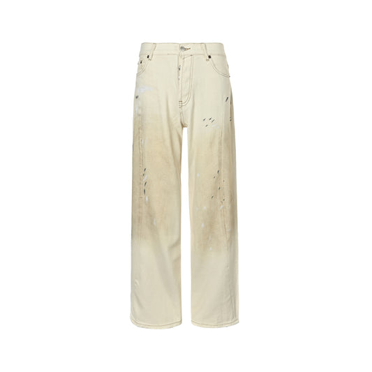 Acne Studios white mud dyed and splashed ink distressed scimitar jeans