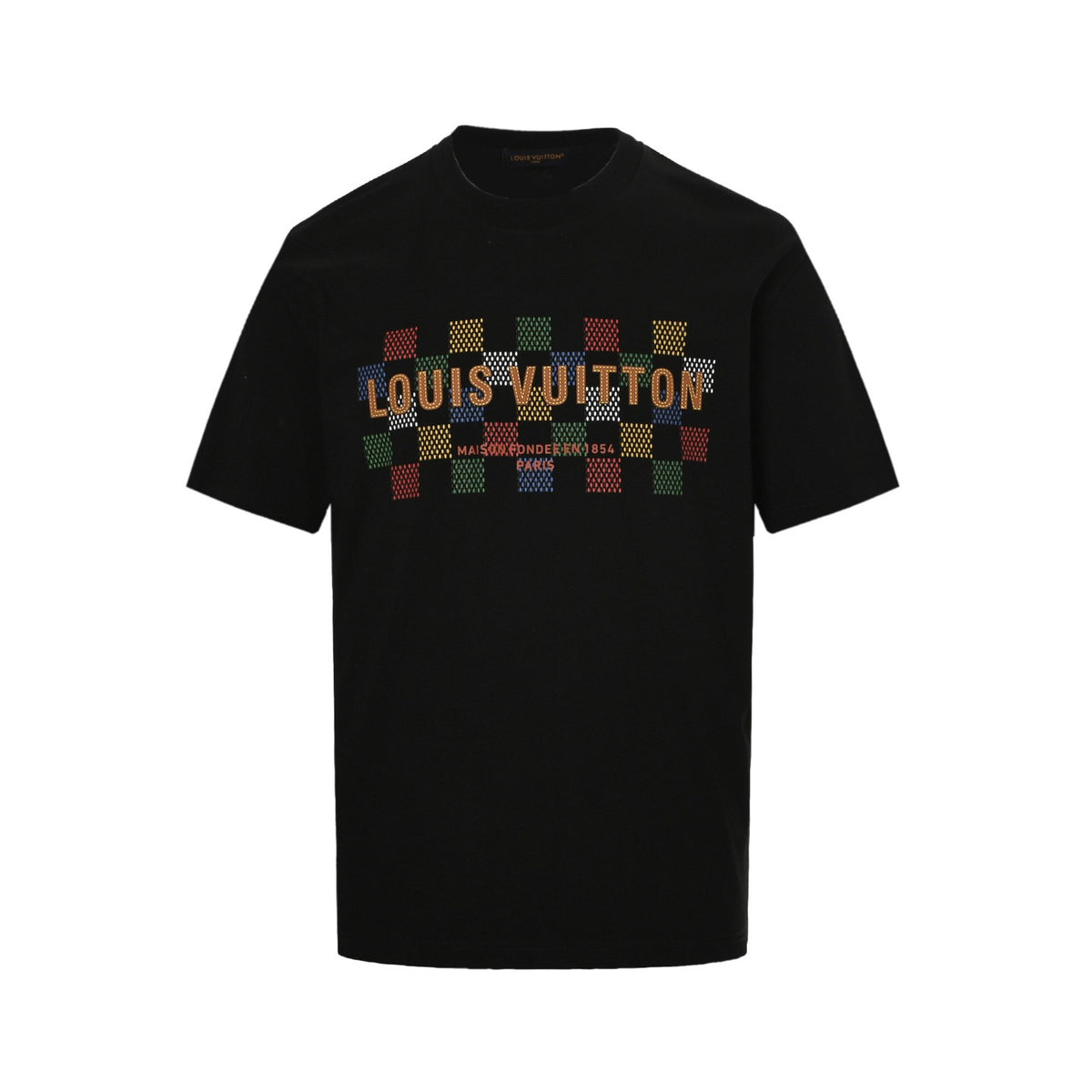 Louis Vuitton 25ss colorful checkerboard letter laminated short sleeves