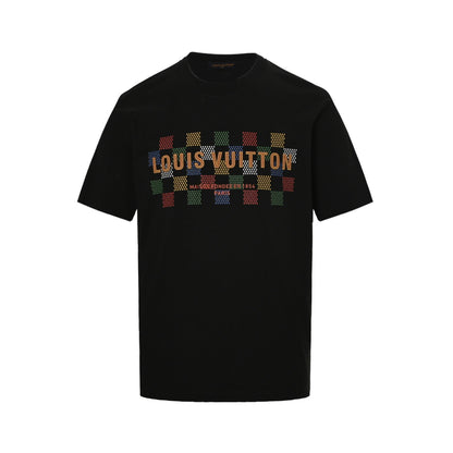 Louis Vuitton 25ss colorful checkerboard letter laminated short sleeves