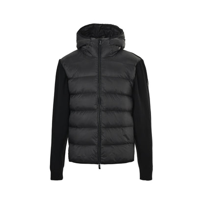 Moncler/hooded brim embroidered wool patchwork hooded down jacket