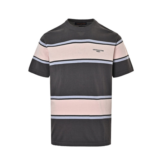 Louis Vuitton 26ss contrasting color patchwork striped knitted short sleeves