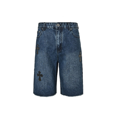 Chrome Hearts/Chrome Heart leather label cross denim shorts