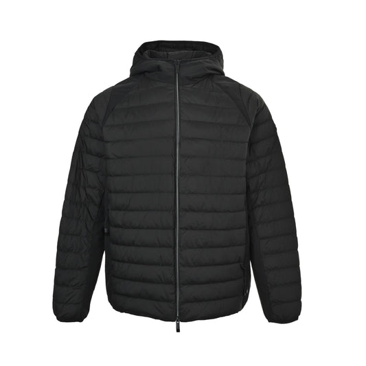 Moncler/Mask 25Fw black label rib stitching hooded lightweight down jacket