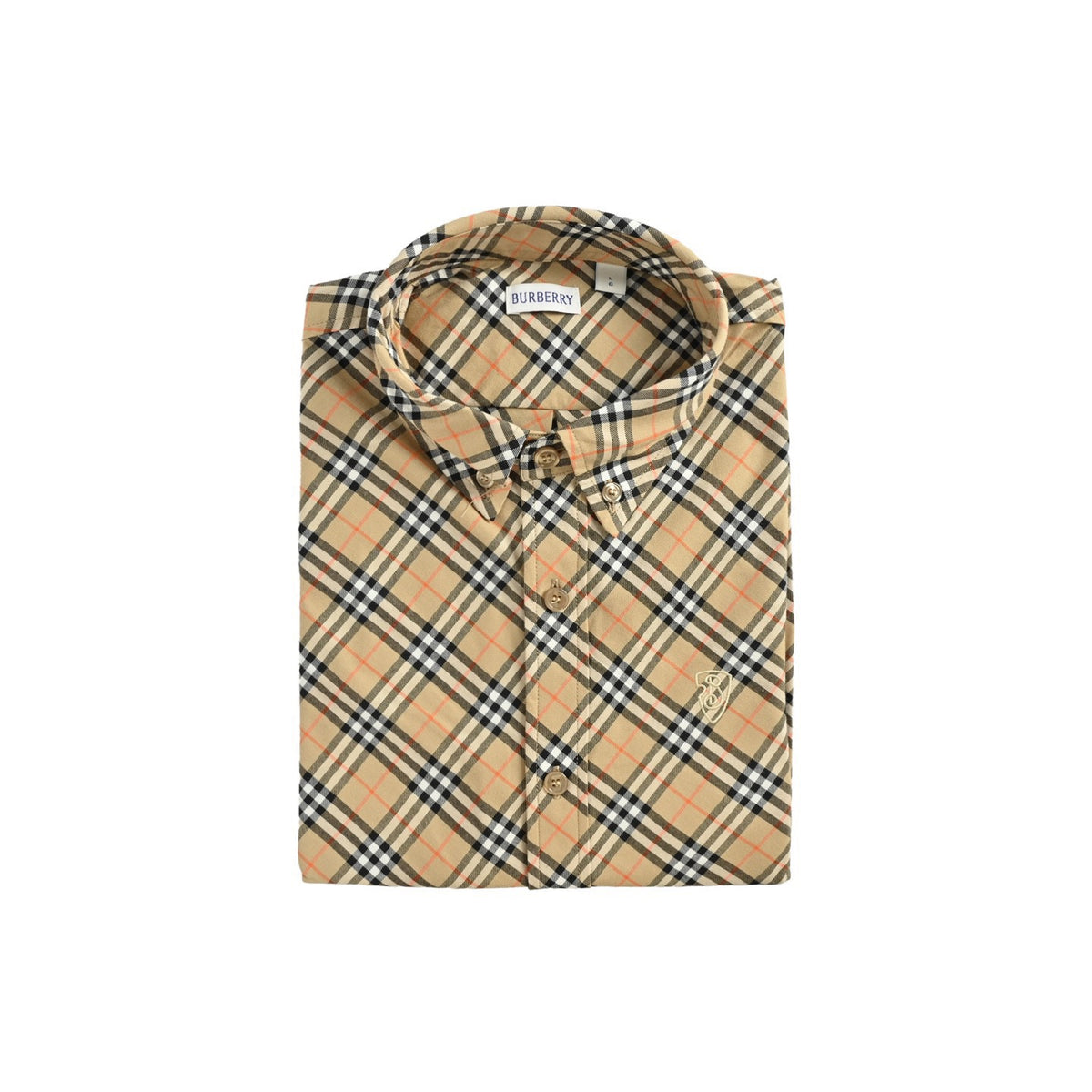 Burberry 25ss shield embroidered diagonal plaid short-sleeved shirt