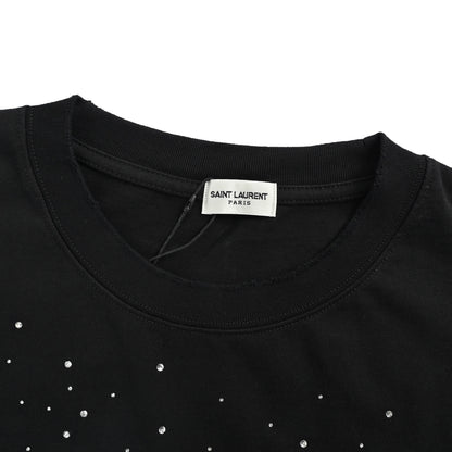 Saint Laurent ripped embroidery hot diamond short sleeves