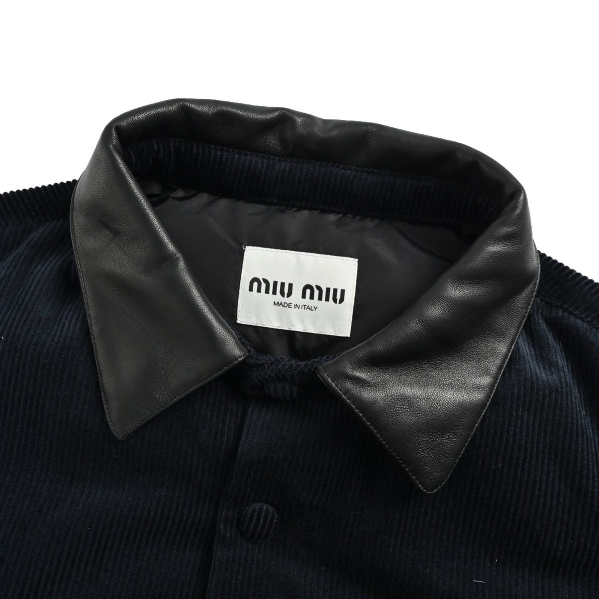 Miu Miu leather collar corduroy down jacket