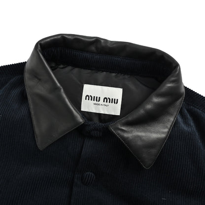 Miu Miu leather collar corduroy down jacket