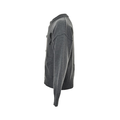 Ami Paris love jacquard knitted crew neck cardigan sweater