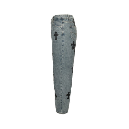 Chrome Hearts/Chrome Heart cross patch embroidered washed jeans