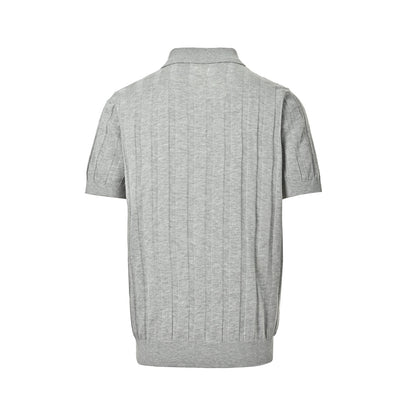 BRUNELLO CUCINELLI BC light gray vertical striped ribbed knit short-sleeved cardigan