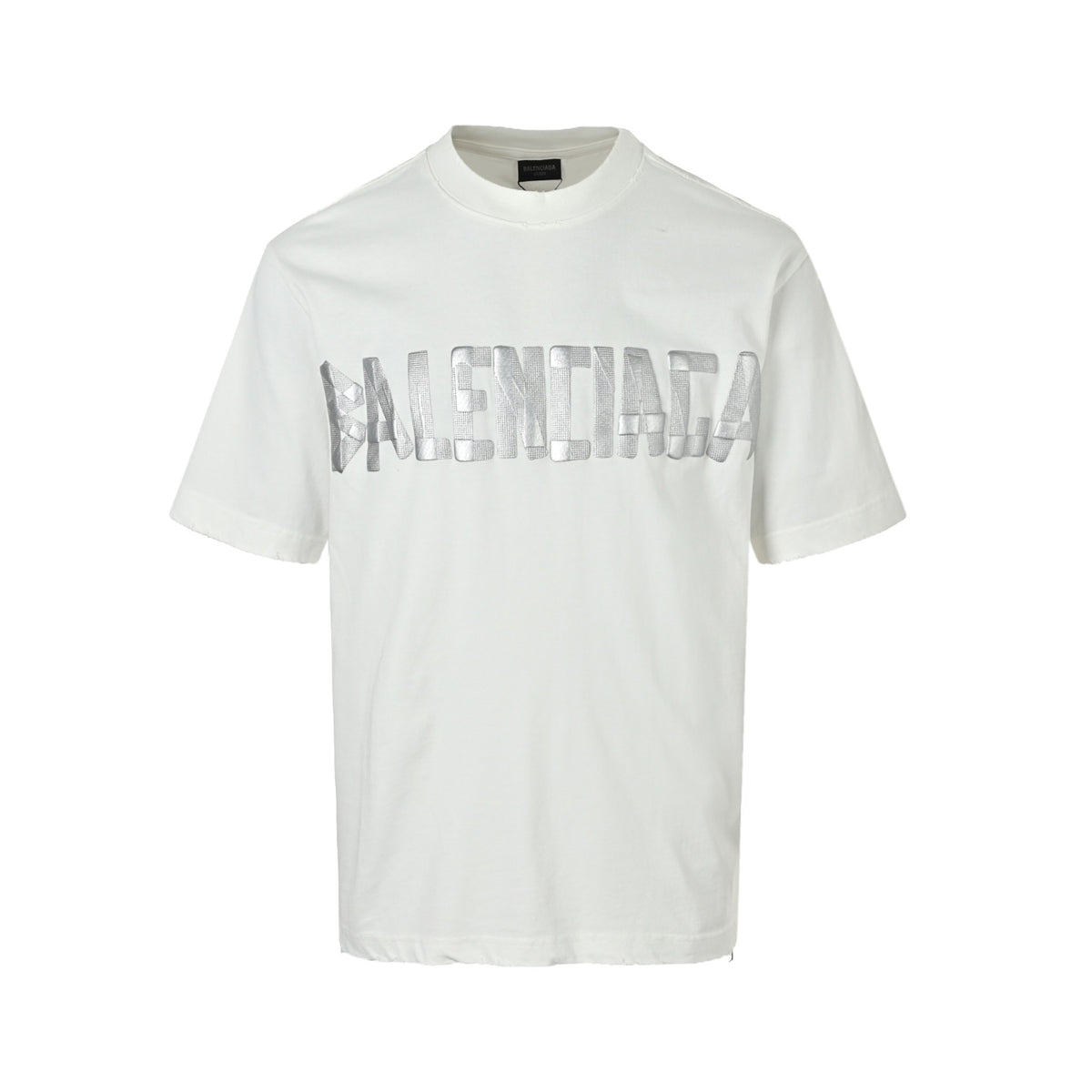 Balenciaga three-dimensional concave and convex silver tape short sleeves