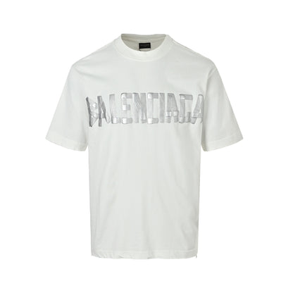 Balenciaga three-dimensional concave and convex silver tape short sleeves