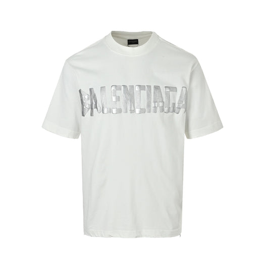 Balenciaga three-dimensional concave and convex silver tape short sleeves