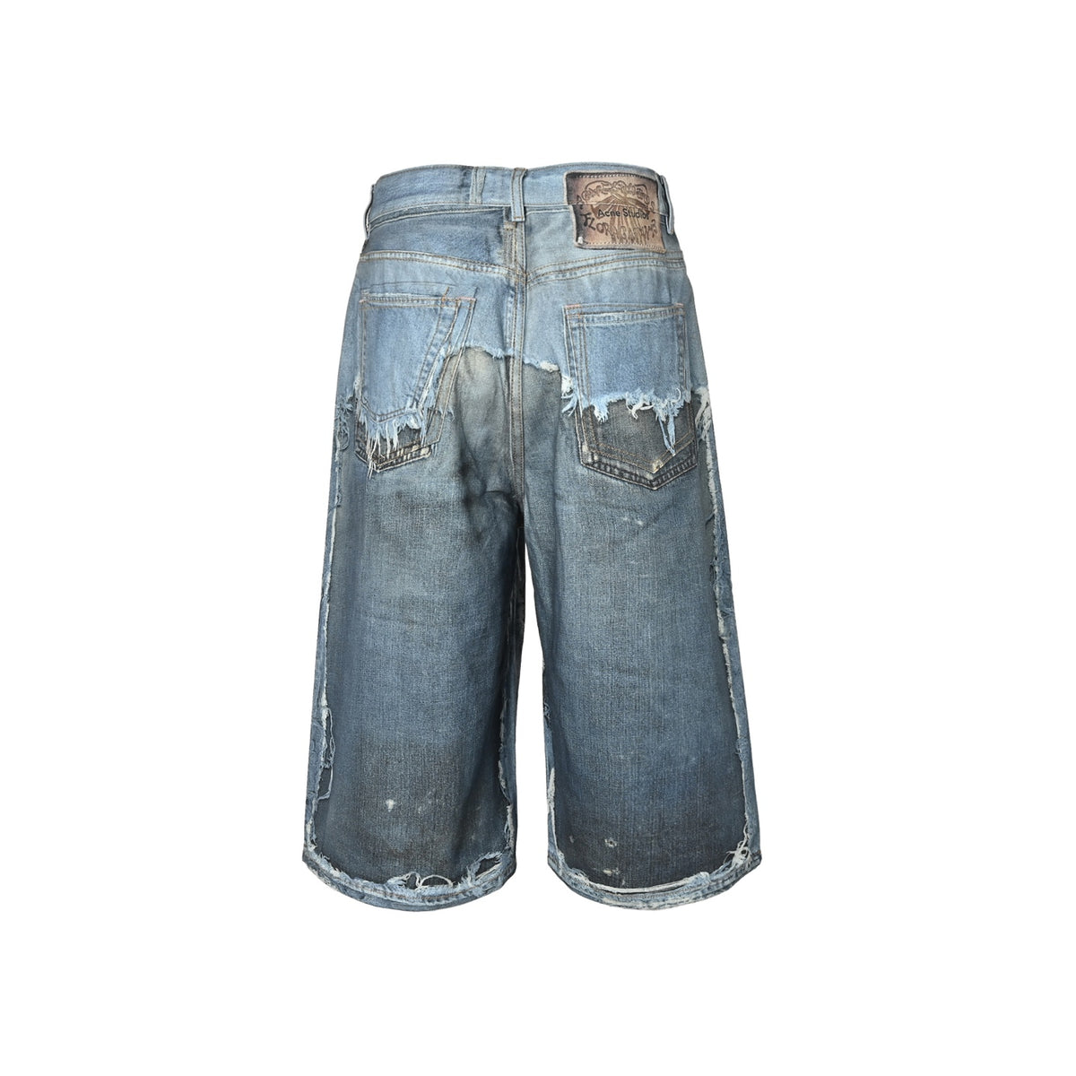 Acne Studios trompe l'oeil print dyed distressed cropped denim shorts