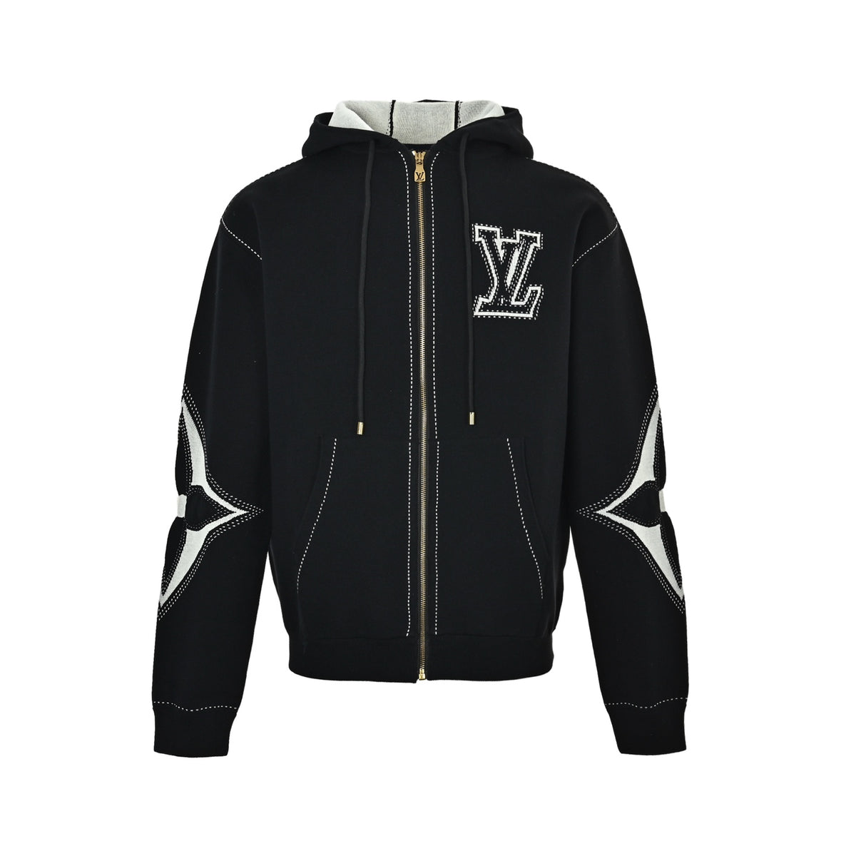 Louis Vuitton old flower intarsia zipper knitted hooded jacket