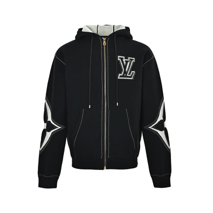 Louis Vuitton old flower intarsia zipper knitted hooded jacket