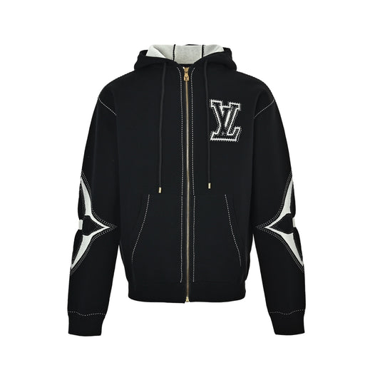 Louis Vuitton old flower intarsia zipper knitted hooded jacket