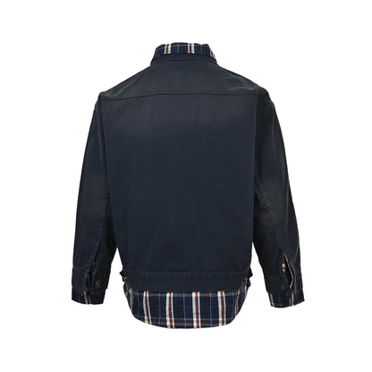 Balenciaga/Balanciaga plaid stitching fake two-piece denim jacket
