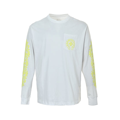 Chrome Hearts/Chrome Heart Cross Flower Arm Back Yellow Sanskrit Printed Long Sleeves