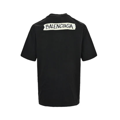 Balenciaga/Balanciaga 26ss tape printed hole washed short sleeves