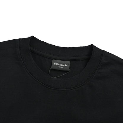 Balenciaga patchwork contrast color washed hole short sleeves
