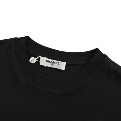 Chanel 25Fw dark woven logo double C embroidered long-sleeved T-shirt