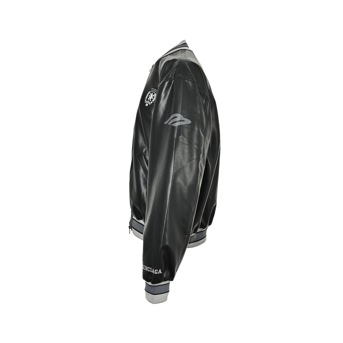 Balenciaga 3M embroidered gray Manchester United baseball flight leather jacket