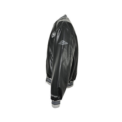 Balenciaga 3M embroidered gray Manchester United baseball flight leather jacket