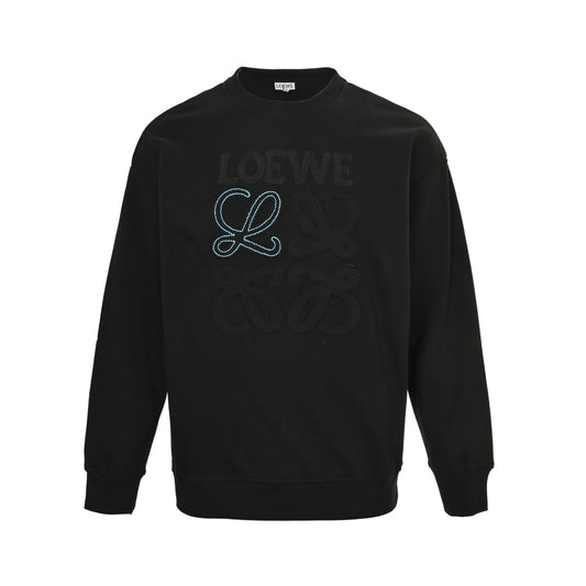 Loewe/Luo Yiwei 25Fw contrasting letter patch logo round neck sweatshirt