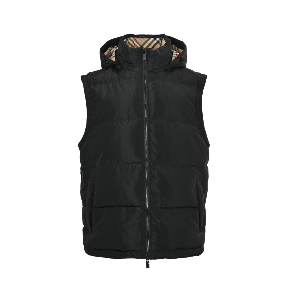 Burberry detachable sleeve hooded plaid hooded down jacket