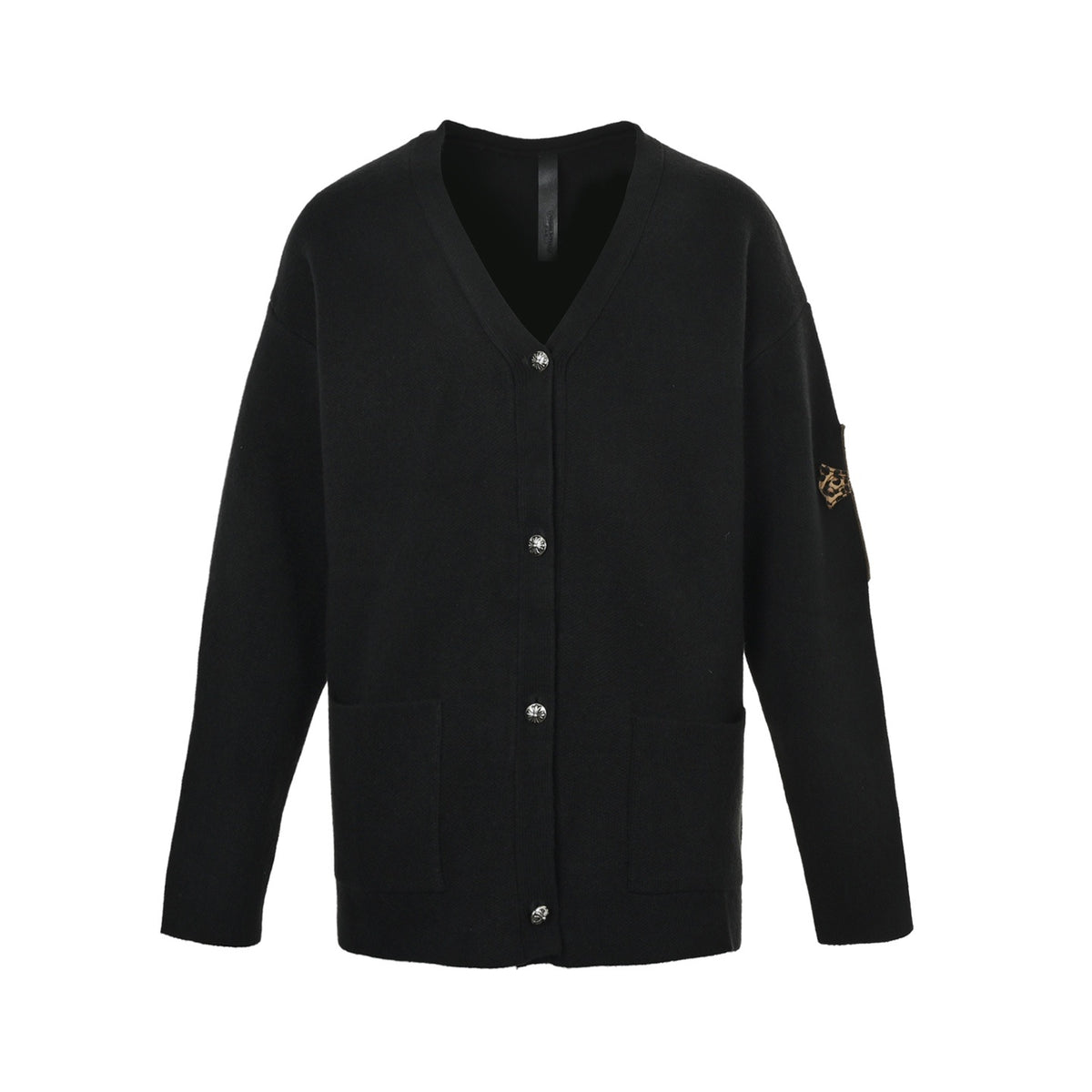 Chrome Hearts/Chrome Heart patched leopard print leather label sweater cardigan