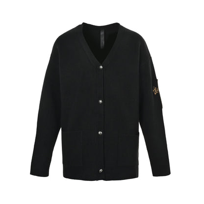 Chrome Hearts/Chrome Heart patched leopard print leather label sweater cardigan