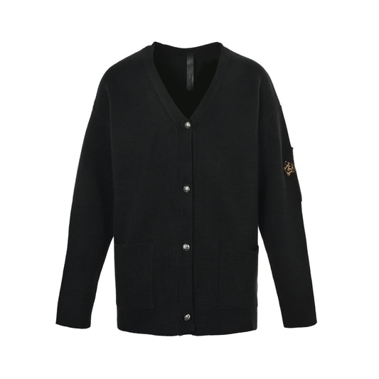 Chrome Hearts/Chrome Heart patched leopard print leather label sweater cardigan