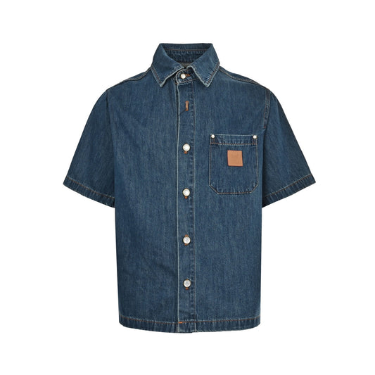 Louis Vuitton Paris catwalk style denim blue short-sleeved shirt