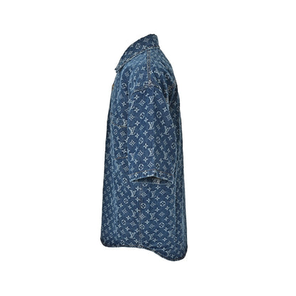 Louis Vuitton all-over old flower jacquard suit denim short-sleeved shirt