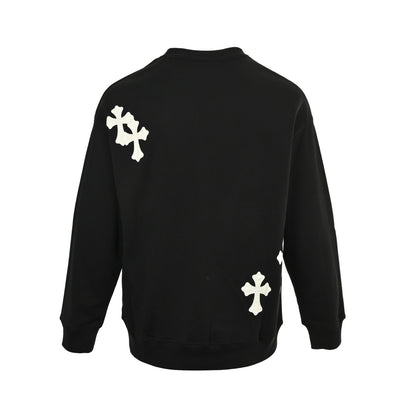 Chrome Hearts/Chrome Heart 25Fw leather label cross patch embroidered round neck sweatshirt