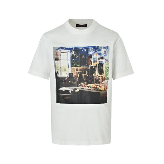 Louis Vuitton oil painting graffiti printed short sleeves