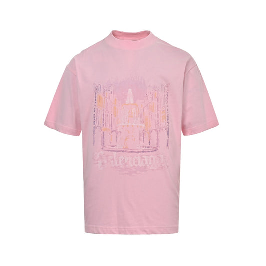Balenciaga/Balanciaga square fountain print washed short sleeves