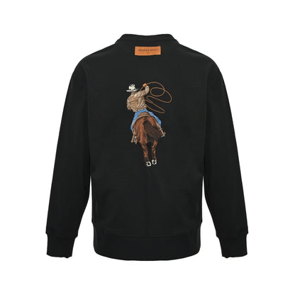 Louis Vuitton 24Fw Western denim embroidered crew neck sweatshirt