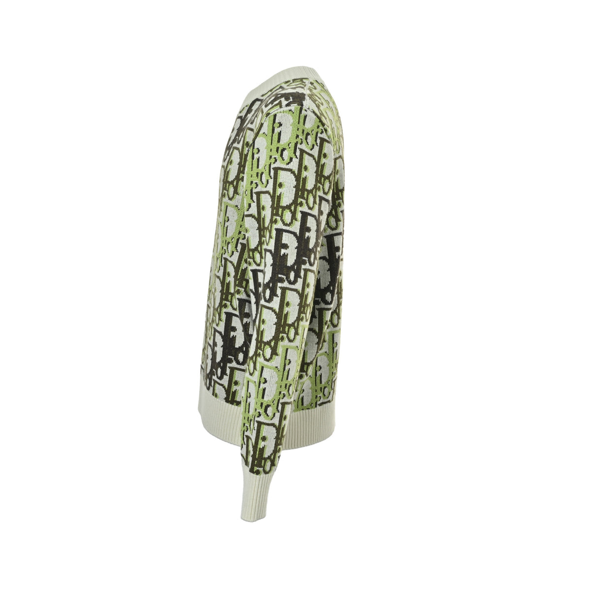 Dior fluorescent green jacquard crew neck knitted sweater