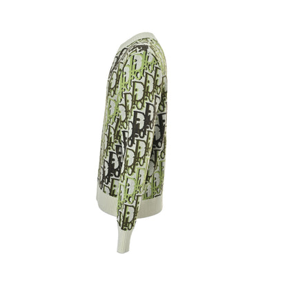 Dior fluorescent green jacquard crew neck knitted sweater