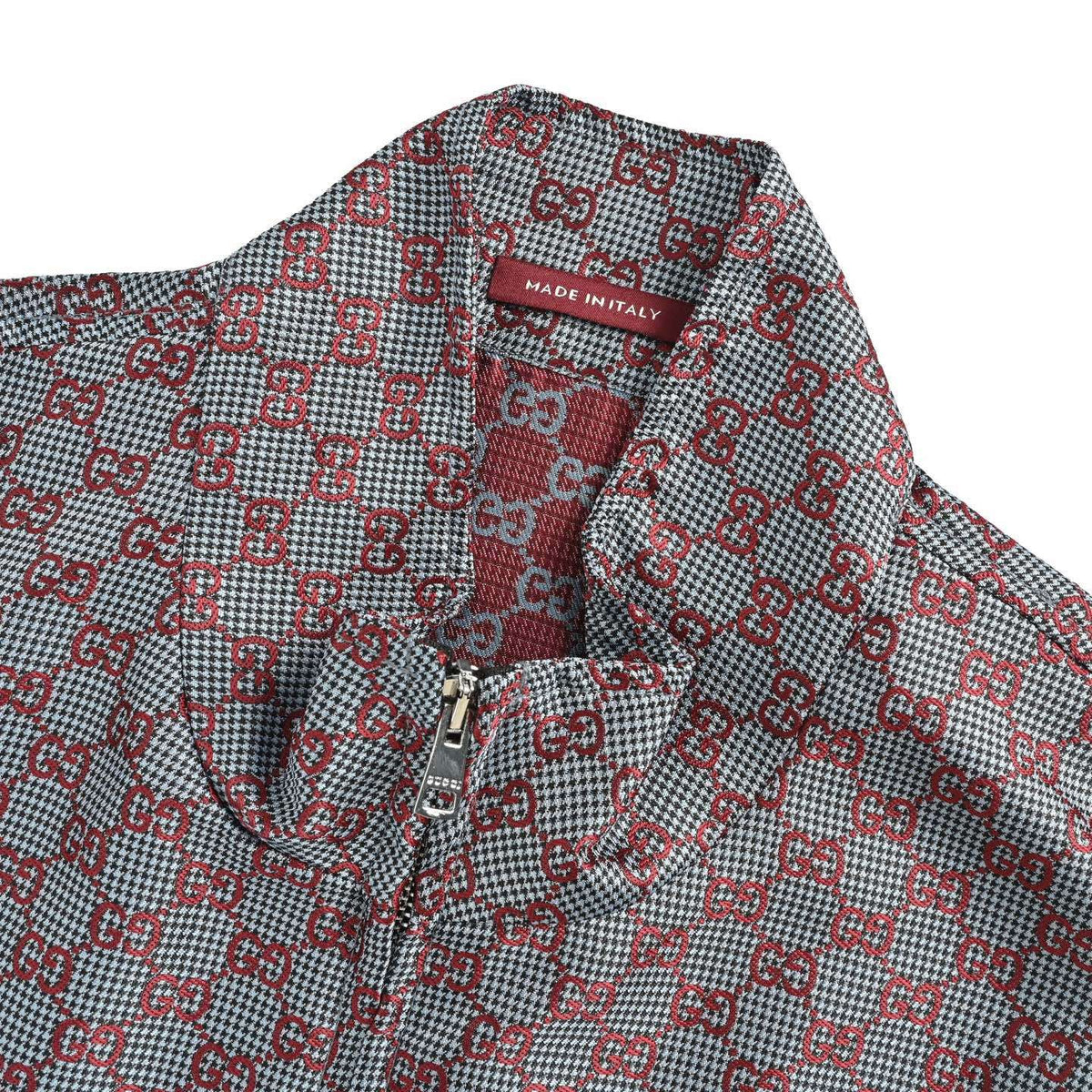 Gucci full GG color block stand collar bomber jacket