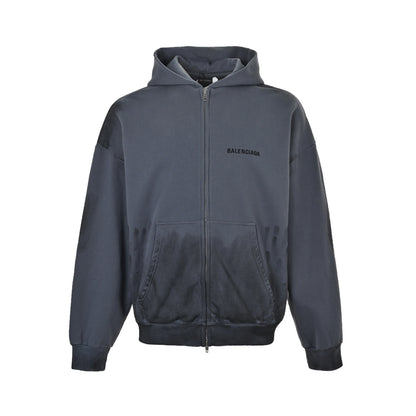 Balenciaga distressed embroidered hand-painted zipper hooded sweatshirt jacket