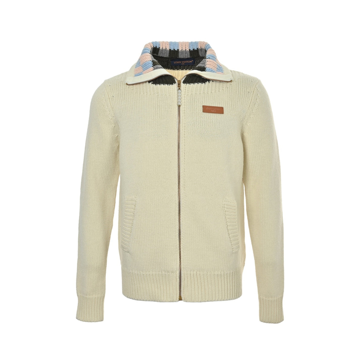 Louis Vuitton plaid collar knitted zipper jacket