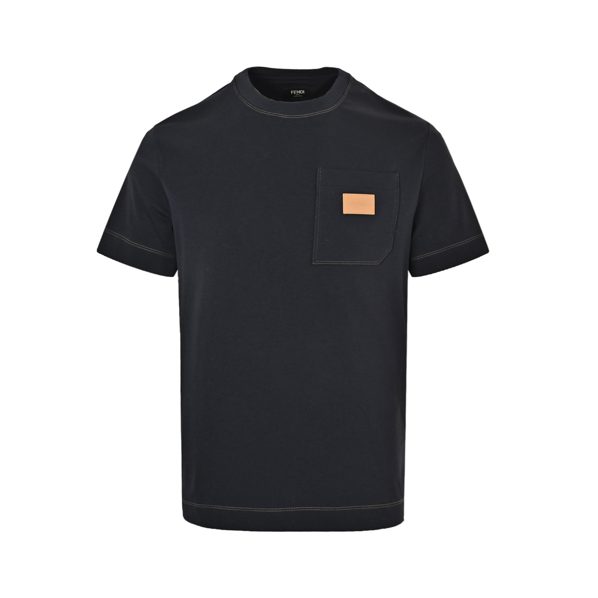 Fendi 26ss pocket leather logo badge topstitched short sleeves
