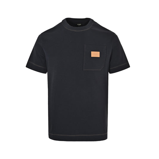 Fendi 26ss pocket leather logo badge topstitched short sleeves
