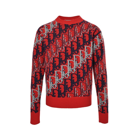 Dior 25Fw old flower jacquard red crew neck sweater