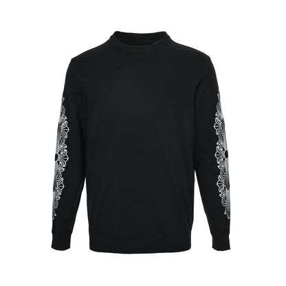 Chrome Hearts/Chrome Heart Sanskrit sleeve knitted crew neck sweater