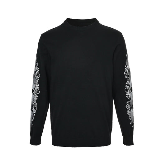 Chrome Hearts/Chrome Heart Sanskrit sleeve knitted crew neck sweater