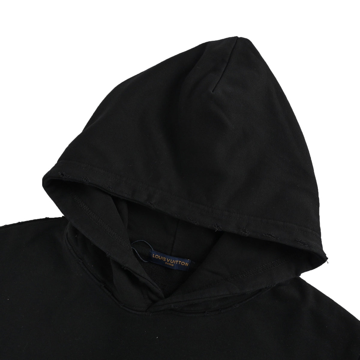 Louis Vuitton denim patch embroidery washed ripped hole hooded sweatshirt